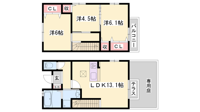 アローイン(3LDK/1階)の間取り写真