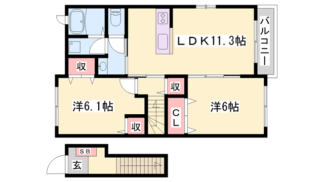 セレーノカーサⅡ(2LDK/2階)の間取り写真