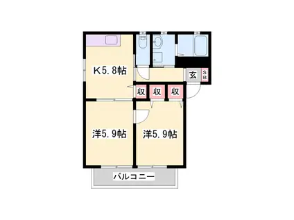 オネスト(2K/2階)の間取り写真