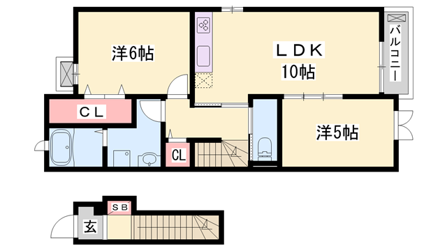 グラディートⅢ(2LDK/2階)の間取り写真