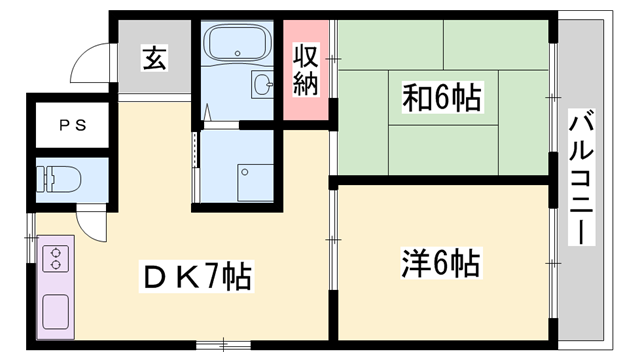 ファーストイン広畑(2DK/6階)の間取り写真