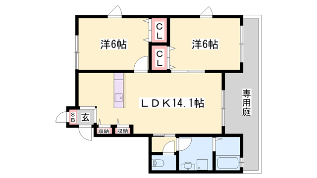 パディフィールド今宿(2LDK/1階)の間取り写真