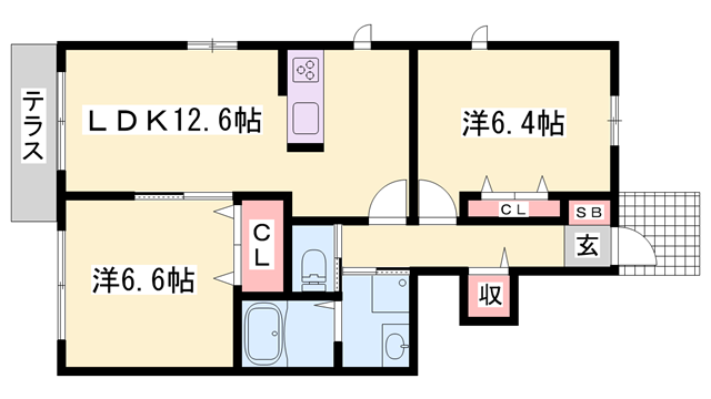 ソレイユ高浜(2LDK/1階)の間取り写真