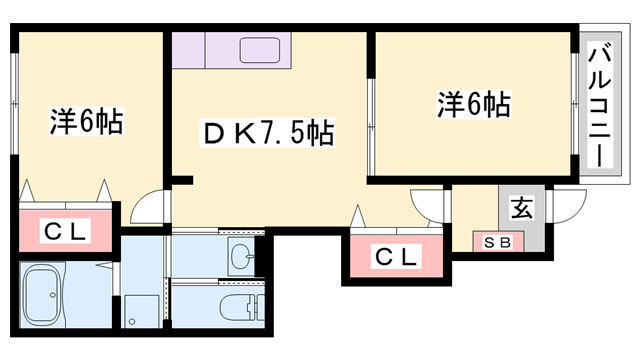 アルコバレーノ Ⅰ(2DK/1階)の間取り写真