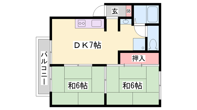 シャトー大半田 Ⅰ棟(2DK/1階)の間取り写真
