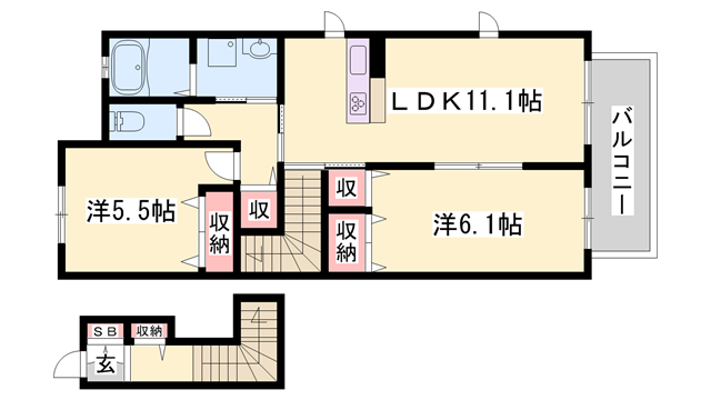 メゾンパストラル(2LDK/2階)の間取り写真