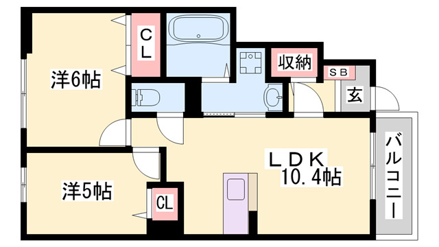 エスペランサ中仁野Ⅰ(2LDK/1階)の間取り写真