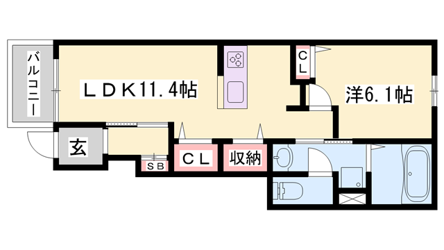 エスペランサ中仁野Ⅳ(1LDK/1階)の間取り写真
