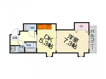 南海電鉄南海本線 石津川駅 徒歩1分 8階建 築20年(1DK/6階)の間取り写真