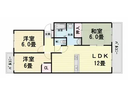 阪和線 鳳駅 徒歩15分 3階建 築24年(3LDK/3階)の間取り写真