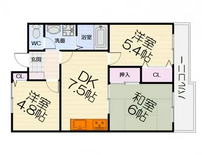 南海電鉄南海本線 高石駅 徒歩12分 3階建 築32年(3DK/3階)の間取り写真