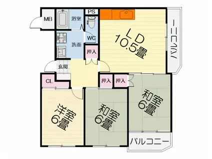 阪和線 北信太駅 徒歩12分 3階建 築38年(3LDK/2階)の間取り写真