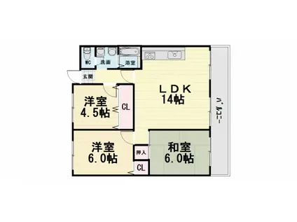 南海電鉄南海本線 高石駅 徒歩3分 9階建 築36年(3LDK/9階)の間取り写真