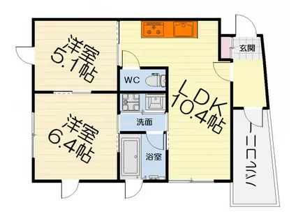 南海電鉄南海本線 浜寺公園駅 徒歩4分 3階建 築22年(2LDK/2階)の間取り写真