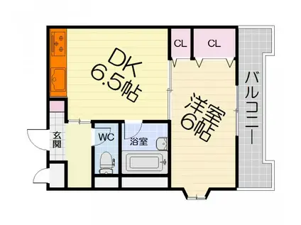 阪和線 信太山駅 徒歩10分 3階建 築33年(1DK/2階)の間取り写真