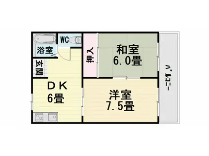 阪和線 津久野駅 徒歩10分 2階建 築34年(2DK/1階)の間取り写真