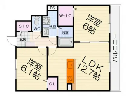 阪和線 信太山駅 徒歩11分 2階建 築19年(2LDK/1階)の間取り写真