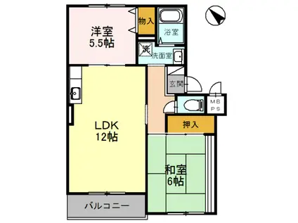 阪和線 和泉府中駅 徒歩12分 3階建 築32年(2LDK/1階)の間取り写真