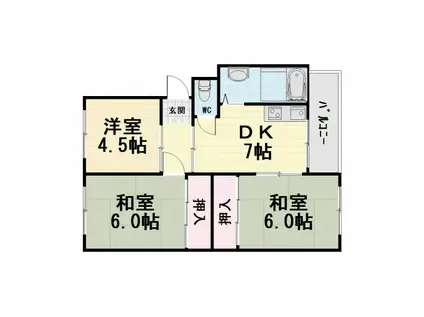 阪和線 富木駅 徒歩6分 5階建 築55年(3DK/3階)の間取り写真