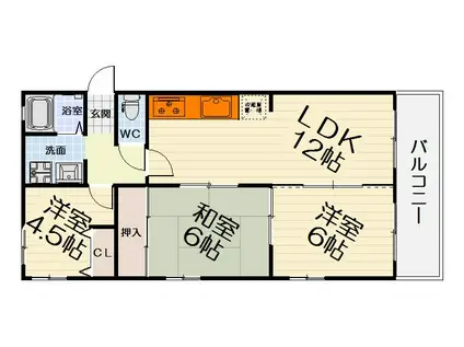 阪和線 津久野駅 徒歩26分 2階建 築39年(3LDK/2階)の間取り写真