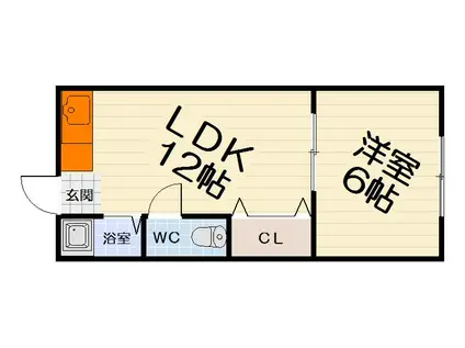 阪和線 津久野駅 徒歩3分 3階建 築53年(1LDK/3階)の間取り写真
