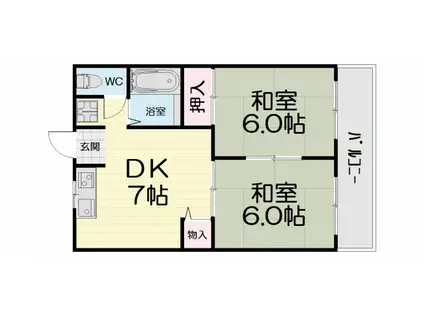 阪和線 富木駅 徒歩10分 3階建 築37年(2DK/3階)の間取り写真
