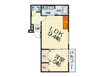 南海電鉄南海本線 石津川駅 徒歩4分 3階建 築9年(1LDK/2階)の間取り写真
