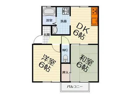 南海電鉄南海本線 松ノ浜駅 徒歩10分 2階建 築29年(2DK/2階)の間取り写真