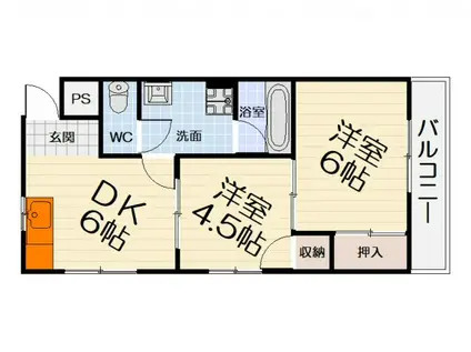 南海電鉄泉北線 深井駅 徒歩3分 5階建 築41年(2DK/2階)の間取り写真