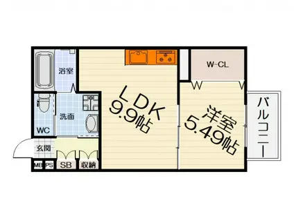 阪和線 鳳駅 徒歩10分 3階建 築8年(1LDK/1階)の間取り写真