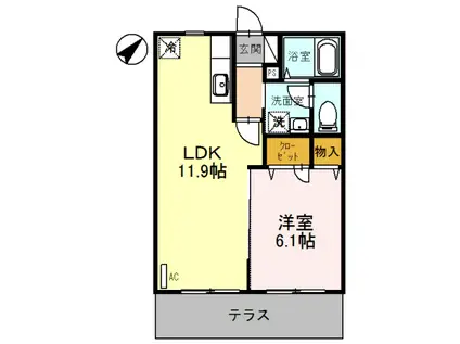 南海電鉄南海本線 泉大津駅 徒歩7分 2階建 築23年(1LDK/1階)の間取り写真