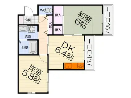 南海電鉄泉北線 深井駅 徒歩20分 2階建 築28年(2DK/2階)の間取り写真