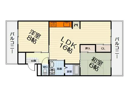 南海電鉄南海本線 諏訪ノ森駅 徒歩4分 3階建 築37年(2LDK/2階)の間取り写真