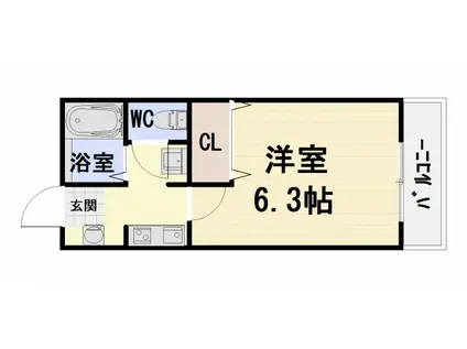 阪和線 鳳駅 徒歩8分 2階建 築24年(1K/1階)の間取り写真