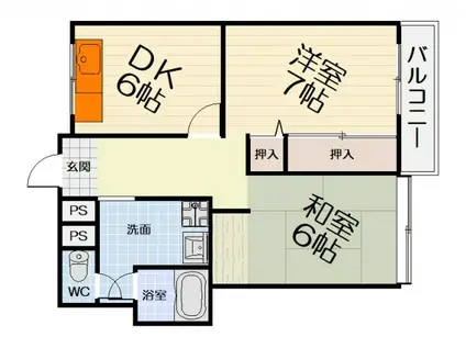 南海電鉄泉北線 光明池駅 徒歩46分 2階建 築33年(2DK/1階)の間取り写真