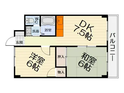 阪和線 和泉府中駅 徒歩22分 4階建 築33年(2DK/3階)の間取り写真