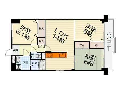 南海電鉄南海本線 羽衣駅 徒歩3分 10階建 築39年(3LDK/4階)の間取り写真
