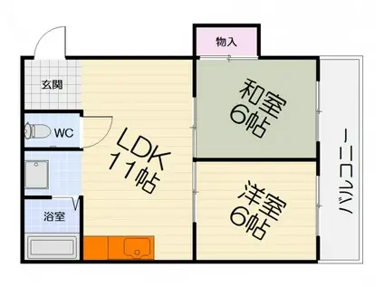 阪和線 津久野駅 徒歩16分 4階建 築36年(2LDK/4階)の間取り写真