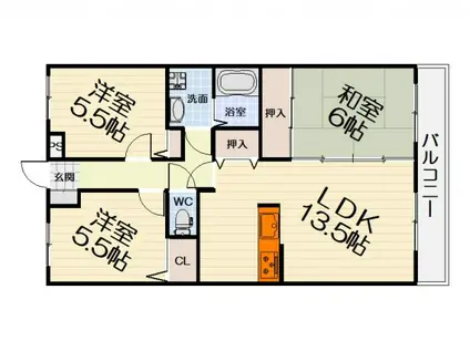 南海電鉄南海本線 松ノ浜駅 徒歩14分 6階建 築27年(3LDK/6階)の間取り写真