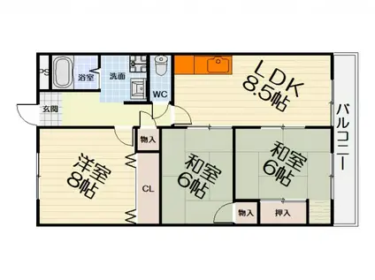南海電鉄南海本線 石津川駅 徒歩6分 6階建 築38年(3LDK/3階)の間取り写真