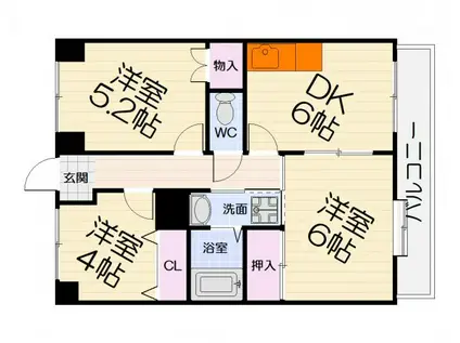 阪和線 津久野駅 徒歩11分 3階建 築37年(3DK/2階)の間取り写真