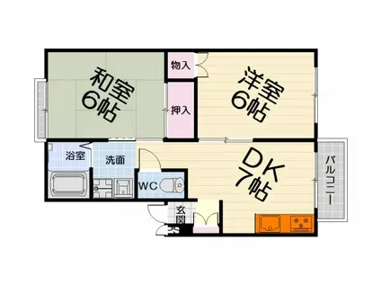 阪和線 北信太駅 徒歩15分 2階建 築29年(2DK/2階)の間取り写真