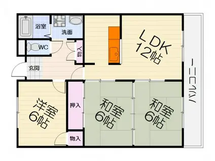 阪和線 和泉府中駅 徒歩11分 4階建 築32年(3LDK/2階)の間取り写真