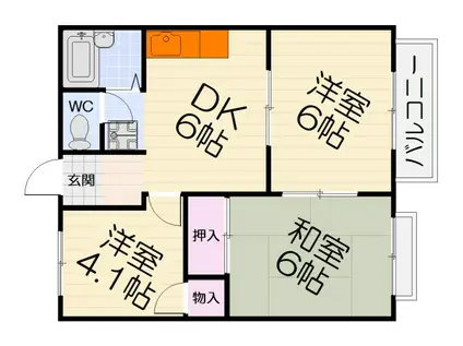 阪和線 和泉府中駅 徒歩20分 2階建 築33年(3DK/2階)の間取り写真