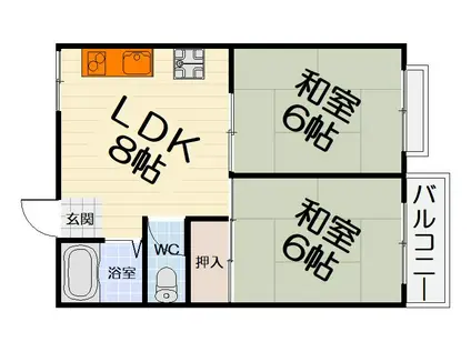南海電鉄泉北線 深井駅 徒歩11分 2階建 築39年(2DK/1階)の間取り写真