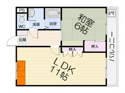 南海電鉄泉北線 深井駅 徒歩12分 3階建 築41年(1LDK/2階)の間取り写真