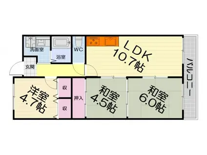 南海電鉄南海本線 羽衣駅 徒歩10分 6階建 築29年(3LDK/3階)の間取り写真