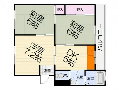 南海北野田グリーンハイツ B棟(3DK/4階)の間取り写真