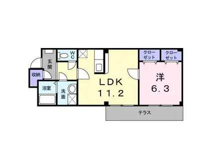阪和線 北信太駅 徒歩9分 3階建 築20年(1LDK/1階)の間取り写真