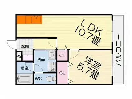 南海電鉄泉北線 深井駅 徒歩26分 2階建 築21年(1LDK/2階)の間取り写真